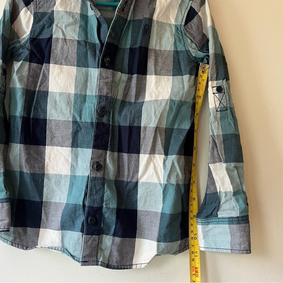 🌼 5/$25 Okaïdi Boys Plaid Button Down Shirt Size 5Y Blue Checkered Casual Cotton - Picture 9 of 11
